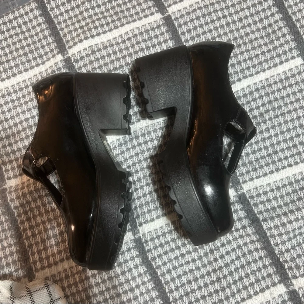 Nasty Gal Black Patent T Strap Platforms 6